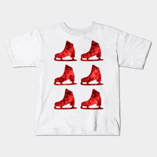 Watercolor Figure Skates (Red) Kids T-Shirt